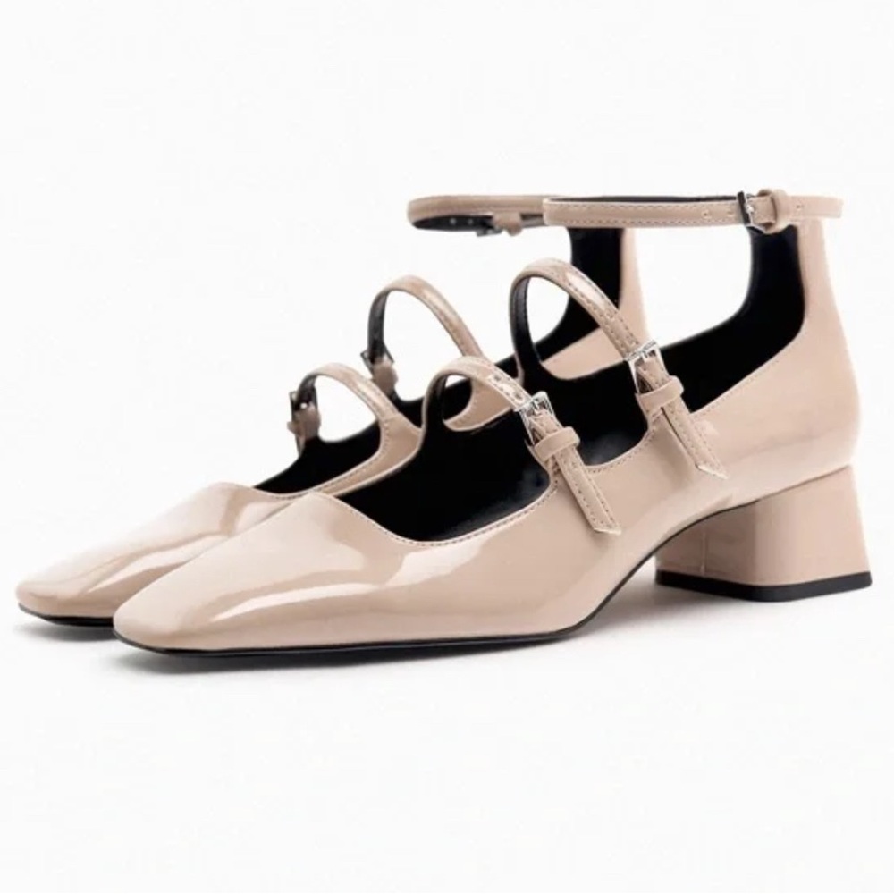 Zara Cream Patent Mary Jane Heels